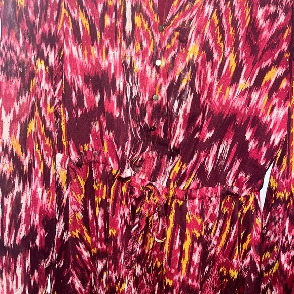 HOUSE OF HARLOW 1960  Beautiful Burgundy Print Long Sleeve Boho Mini Dress - Picture 2 of 6